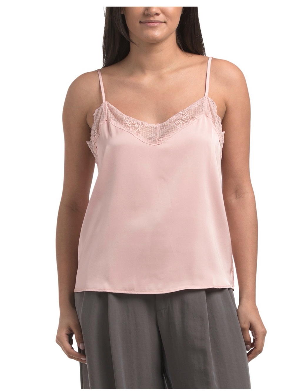 Satin Lace-Trim Cami in Light Pink